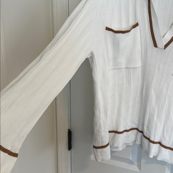 NWOT SABO Adair Oversized White Knit Polo with Tan Tipping size S - Picture 8 of 16